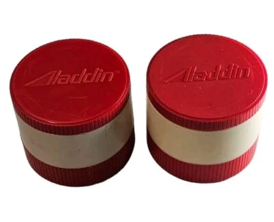 Lote de 2 tarros térmicos aislados Aladdin de 6 oz #7000 con tapa #7001 comida fría roja caliente Foto 1 de 4