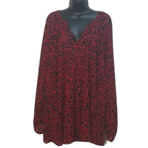 Torrid Shirt Gr. 4X rot mit schwarzen Blumen transparent Tunika Bluse Henley leicht - Bild 1 von 12