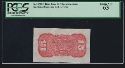 US Fractional Currency Specimen Red Reverse spnmb FR 1276sp PCGS 63 Ch CU -020 - Image 1 of 2