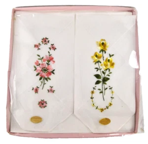 2 Damen Taschentücher bestickt Blumen OB RN 14750 Baumwolle Schweiz (O) - Bild 1 von 12