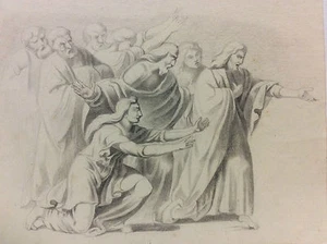 Religious Scene Christ Jesus Charcoal 19th Anonymous - Picture 1 of 4