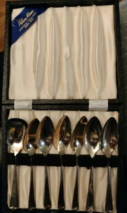 Vintage Silver Plated Grapefruit Sugar Spoon Set Sheffield England 7 Piece Case - Picture 1 of 2