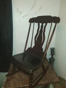Antique Sewing Knitting Boston Rocker Hand Hewn Low Seat High Back Axe Saw Marks - Picture 1 of 23