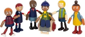 Biegepuppen-Familie mit Rollstuhl, Puppenhaus-Bewohner, 6 Stück aus Holz - Bild 1 von 8