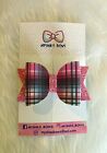 Girls Pink tartan hair bow Clips/bobbles / Glitter(Handmade) (3 inch)