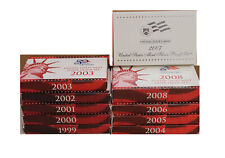 Proof sets Silver 1999 - 2008, 10 complete sets - 109 coins Us Mint Run lot