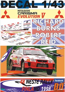 DECAL 1/43 MITSUBISHI CARISMA GT EVO V R.BURNS R.FINLAND 1998 5th (01) - Bild 1 von 1