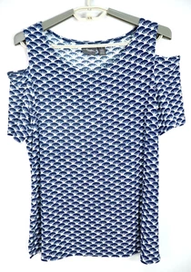 CHICO'S TRAVELLERS Damen Slinky Reise Strick Bluse Cold Shoulder Blau Größe 1 M - Bild 1 von 14
