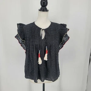 Acos & A Flamenco besticktes Oberteil mit Rüschenärmeln schwarz Damen Small - Bild 1 von 7