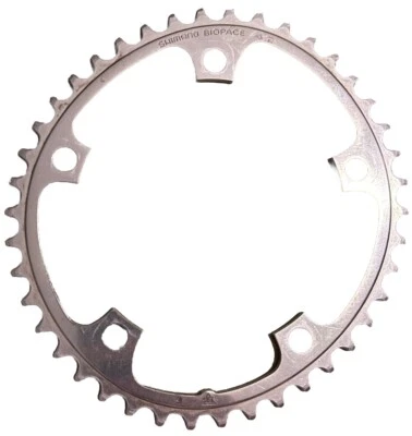 Vintage Shimano Biopace 42t Chainring 130 BCD NOS Oval Silver Alloy 42 Tooth - Image 1 of 3