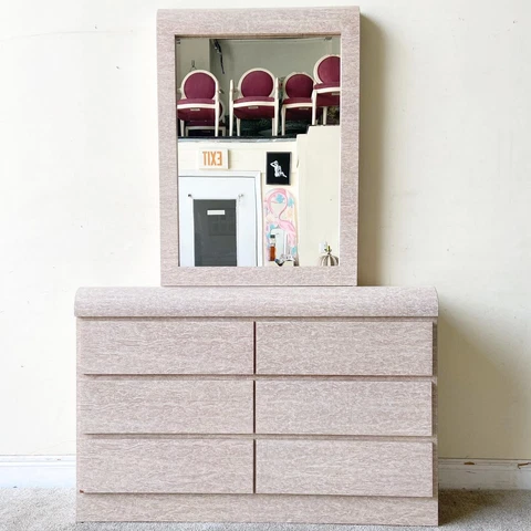 Postmodern Faux Marble Waterfall Dresser With Mirror Cover