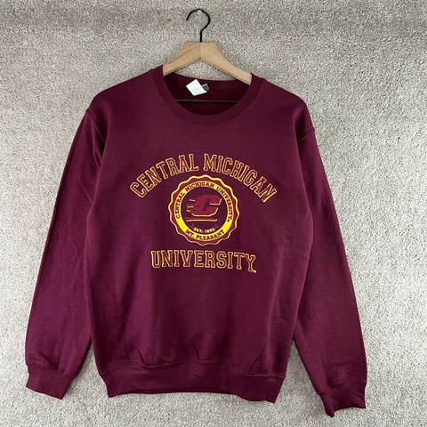 VINTAGE Central Michigan Sweatshirt Mens Small Red y2k Chippewas University Logo Cover