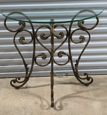 Mesa Consola de Vidrio Media Luna Decorativa Barroco Hueco Base de Metal SOLO RECOGIDA Foto 1 de 4