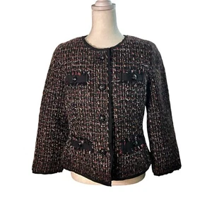Blazer Talbots Talla 10P Pequeño Negro Rojo Tweed Mezcla de Lana Flecos Borde Bolsillos - Imagen 1 de 6