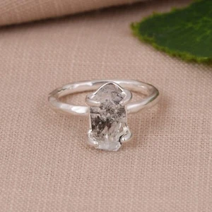 Rough Herkimer Diamond Sterling Silver Branch Band Ring Healing Gemstone Jewelry - Picture 1 of 9
