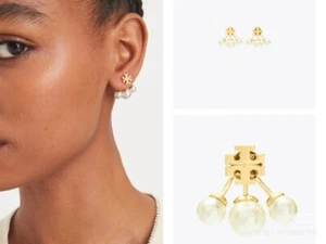 Tory Burch Front-Back Pearl Earring Nice Design Perfect Lady Gift - Picture 1 of 5