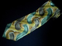 NEW J Garcia Tie Drummers Coll 35 Green Gold Abstract 100% Silk Jerry Artwork 