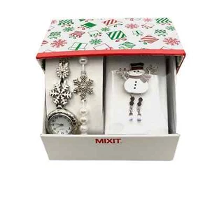 Winter Watch, Beaded Bracelet and Dangling Snowman Pin Set - Picture 1 of 4