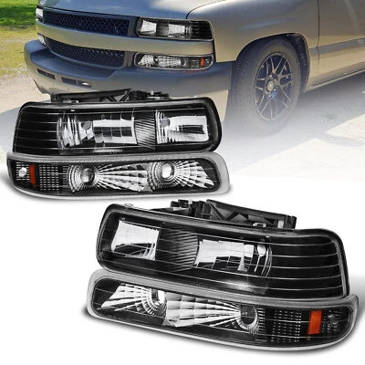 Pair Black Headlights+Bumper Lights For Chevy Silverado Suburban 1500 2500 Tahoe - Изображение 1 из 4