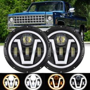 Par de faros LED redondos de 7 pulgadas con luz Halo DRL para camioneta Chevy C10 C20 Nova - Imagen 1 de 11