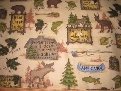 Marcus Brothers Textiles Soft FLANNEL Fabric Leaves Wilderness Bears Fish 33" - Image 1 of 4