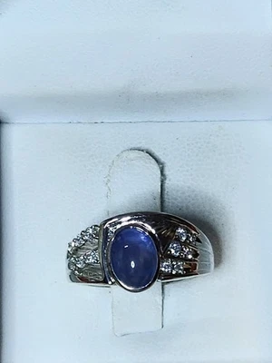 HEAVY PLATINUM  NATURAL BLUE SAPPHIRE DIAMOND RING SIZE 7.5 9.7gr Foto 1 de 4