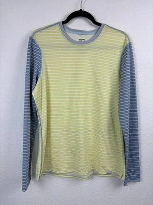 Patagonia Mujer XL Amarillo Gris Rayas Capilene 3 Medio Peso Manga Larga Top Foto 1 de 4