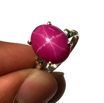 Anello di fidanzamento in argento sterling 925 con zaffiro stella rosa da donna - Immagine 1 di 4