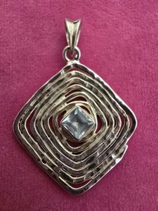 925 Sterling Silver Vintage Blue Topaz Square Pendant - Picture 1 of 7