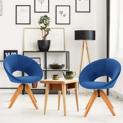 Poltrona de tecido Mid Century moderna 2 peças giratória azul veludo - Imagem 1 de 4
