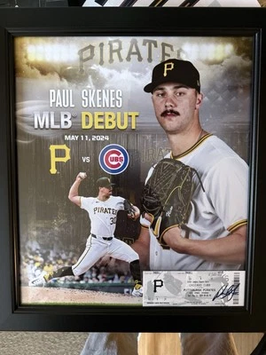 2025 Cy Young Paul Skenes MLB Authentic Signed Debut Ticket in Framed Portrait - Image 1 of 4