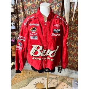 Vintage Budweiser King of Beers Racing Jacket Chase Authentics XL Red Suede - Picture 1 of 5