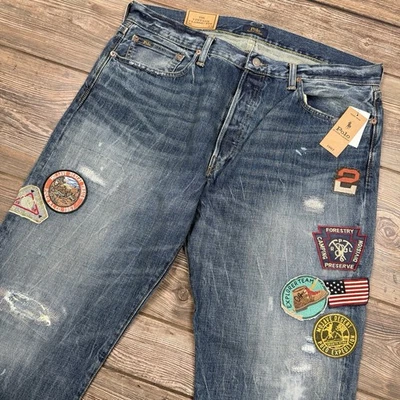 Polo Ralph Lauren Vintage Classic Fit Distressed Jeans Patches SZ 36X34 NWT $298 - Image 1 of 4