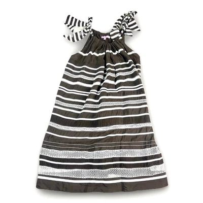 Vestido Solero Calypso St. Barth M Marrón y Blanco Rayas Algodón Seda Boho Beach Resort Foto 1 de 4