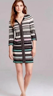 Diane Von Furstenberg women Size 8 Rose Silk Shift Dress Split Neck Stripe DVF - Image 1 of 4