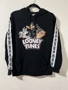LOONEY TUNES bugs, daffy and taz black hoodie sz S (WHAT'S UP, DOC?) kang pocket - Picture 1 of 13