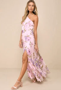Maxi Vestido Lulus Para Mujer Grande Romántico Rosa Claro Estampado Floral Cuello Halter NUEVO - Imagen 1 de 11