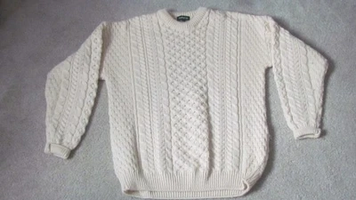 Orvis Cable Knit Sweater Cream L Fisherman Wool Made in Ireland - Image 1 of 4