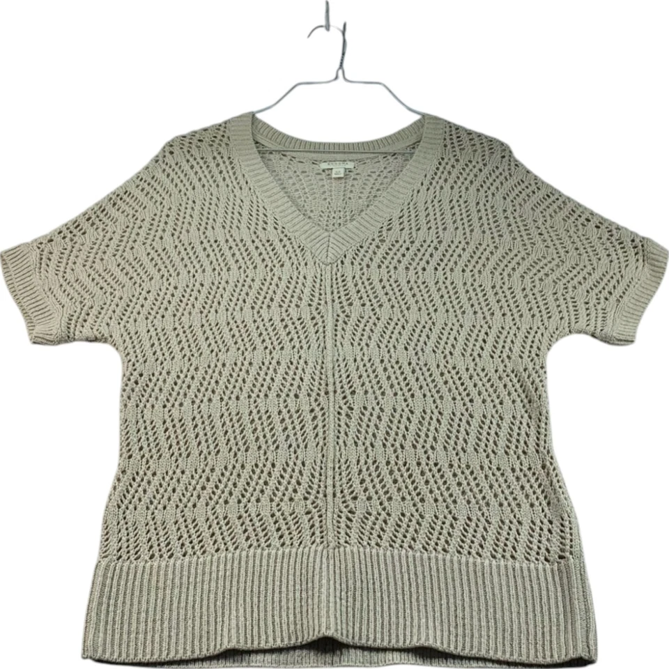 Sonoma Blouse Womens Size Medium Tan Crochet Vneck Short Sleeve - Image 1 of 4