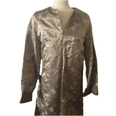 Vestido largo de seda chino hecho a mano vintage kimono beige caqui sin talla Foto 1 de 4