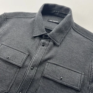 Karl Lagerfeld Shirt Jacket Mens M Gray Shacket Pearl Snap Faux Leather Cuffs - Picture 1 of 10
