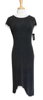 Cartise Black White Polkadot Beaded Fringe Elegant Gatsby Midi Dress size 8 NWT - Image 1 of 4