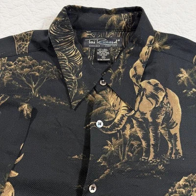 Tori Richard Men's XL Silk Blend Safari Animal Print Button Up Shirt Elephant - Image 1 of 4