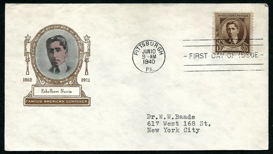 USA, SCOTT # 883, WITH ADDRESS FDC COVER ETHELBERT NEVIN AMERICAN COMPOSER 1940 - Image 1 of 1