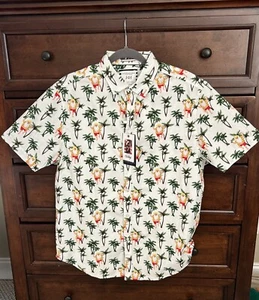 Denim & Flower Ricky Singh Men's Short Sleeve Santa Palm Tree Hawaiian Shirt L - Picture 1 of 6