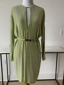 KAUFMANFRANCO KAUFMAN FRANCO LIMETTENGRÜN DURCHSICHTIG ALLOVER PAILLETTEN GÜRTEL KLEID 6 42 - Bild 1 von 10