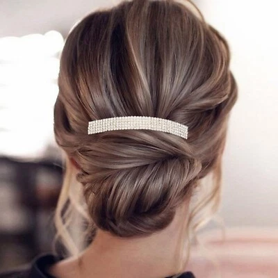 Silver 5 Row Rhinestone Crystal Hair Barrette Wedding Prom Bridal Evening #09242 - Image 1 of 4