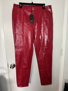 Armani Exchange Womens 14 Red Pleather Leggings Pants Side Zip - Picture 1 of 10