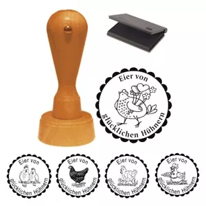 Eierstempel Stempel EIER VON GLÜCKLICHEN HÜHNERN Hühnereier Eierkarton Ø 20 mm - Bild 1 von 11