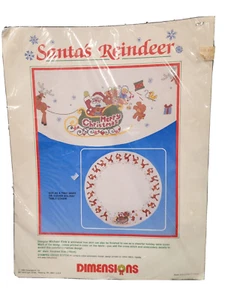 Dimensions Xmas Tree Skirt Santa's Reindeer 40" Stamped Cross Stitch Kit New - Picture 1 of 6